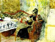 Carl Larsson moderstankar-karin med brita vid brostet oil painting on canvas